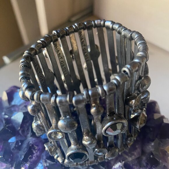 NWT Avant Garde Paris Silver tone Swarovski Crystal Brutalist Stretch Bracelet - Picture 2 of 10